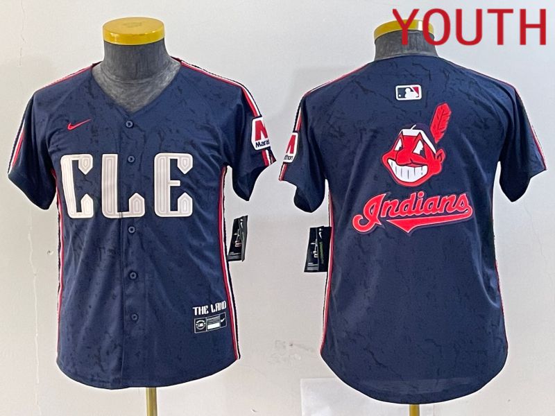 Youth Cleveland Indians Blank Blue City Edition Nike 2024 MLB Jersey style 11